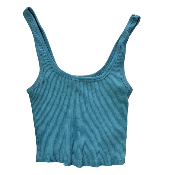 OLD NAVY Classic Ribbed Cropped Tank Top Shirt Green Size Small - Picture 1 of 6